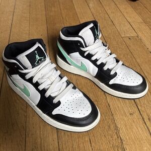Nike Shoes Womens 6.5 Youth 5Y Air Jordan 1 Mid White Green Glow Black Sneakers